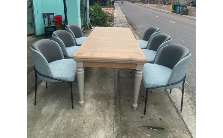 Bộ bàn ăn 6 ghế nệm xám - Kho Thanh Lý HD